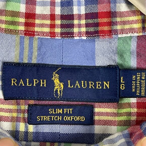 Ralph Lauren Stretch Oxford Shirt Mens Large Plaid Slim Fit Button Down Pony - Picture 5 of 13